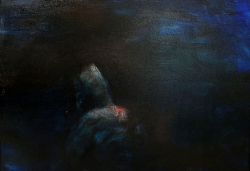 Riikka Kontio Salaisuus, secret, Akryyli ja öljy kankaalle,  Acrylic and oil on canvas 75 x 110 cm, 2022–23